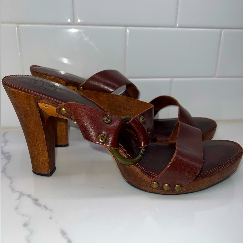 FRYE Sophia Ring Leather Sandal Clog Heels Size 10